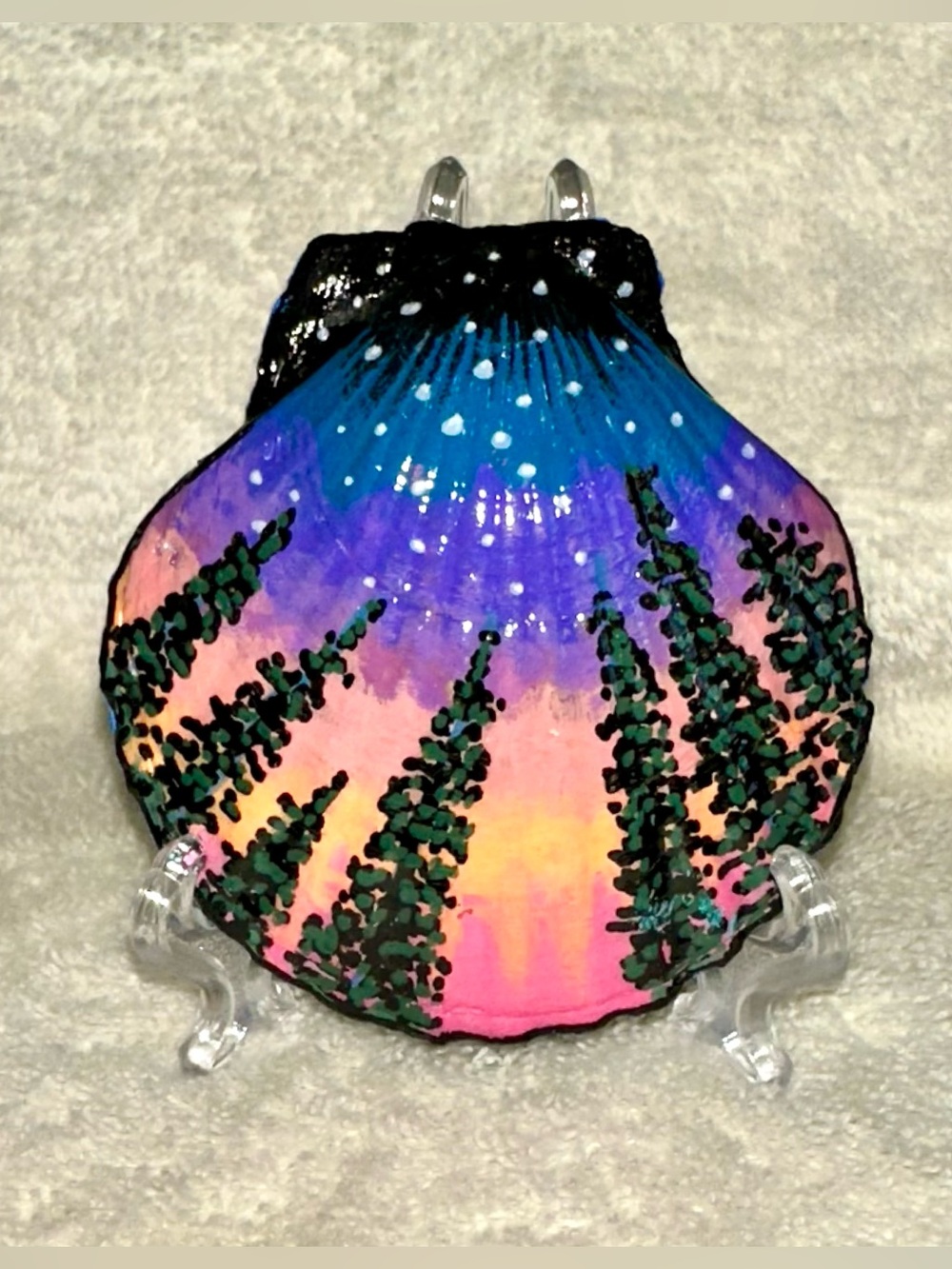 Reversible Hand Painted Ocean Sunset Seashell Trinket Dish